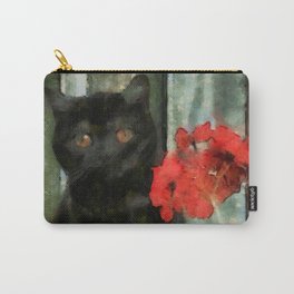 Black cat and red flower Carry-All Pouch