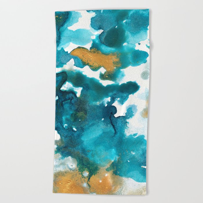 Aqua Teal Gold Abstract Painting 1 Ink Decor Art Society6