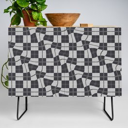 Warped Checkerboard Grid Illustration black and white Credenza