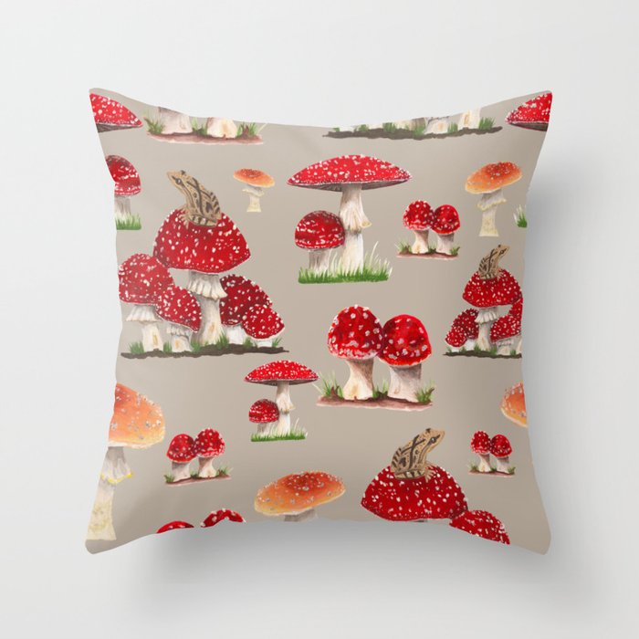 Mushrooms and Spring Peepers Throw Pillow