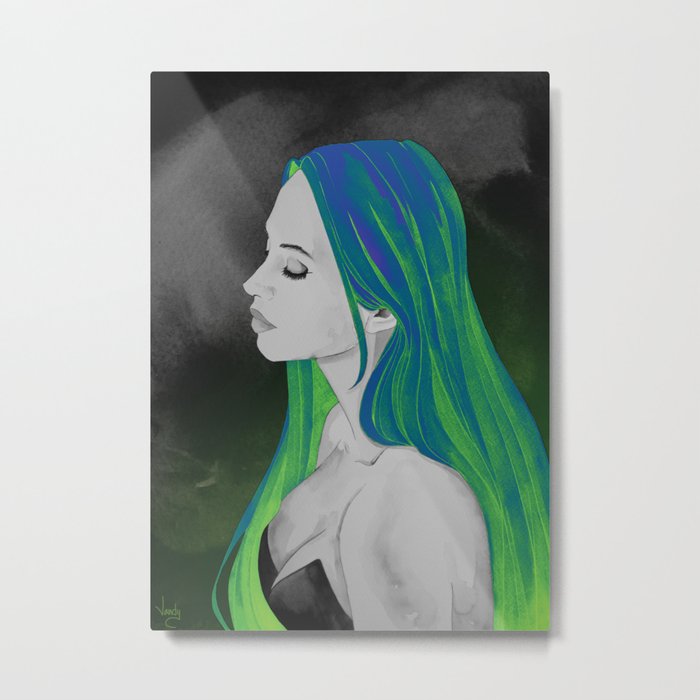 Neon Green Hair - Bold Portrait of a Woman Metal Print
