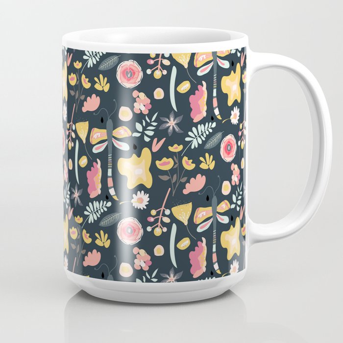 Abstract Pink Yellow Coral Hand Painted Floral Butterfly Pattern
