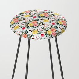Red Pink and yellow watercolor rose Counter Stool
