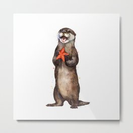 Otterly Delighted Otter Metal Print | Illustration, Decor, Shower, Smile, Swim, Pop Art, Nautical, Drawing, Nature, Bath 