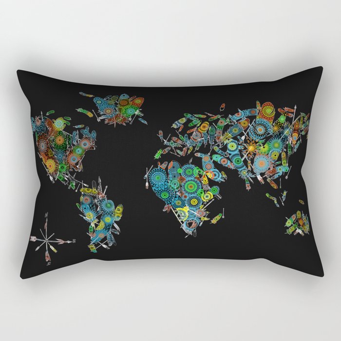 world map feathers mandala Rectangular Pillow