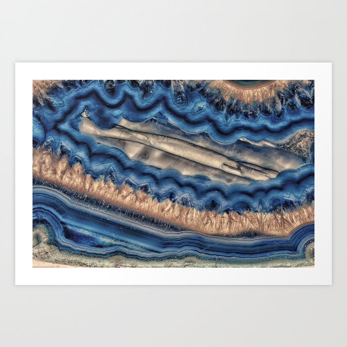 Blue agate with warm crystals Art Print