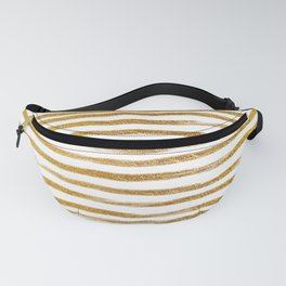 Squiggly Gold Foil Brush Stroke Hand-Painted Lines on White Fanny Pack