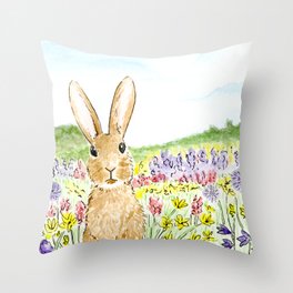 Bunny in the Meadow Throw Pillow
