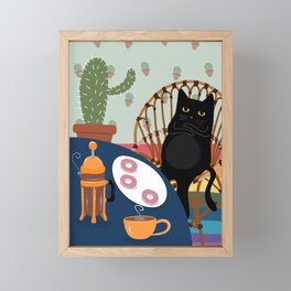 Coffee and Donuts Cat Framed Mini Art Print
