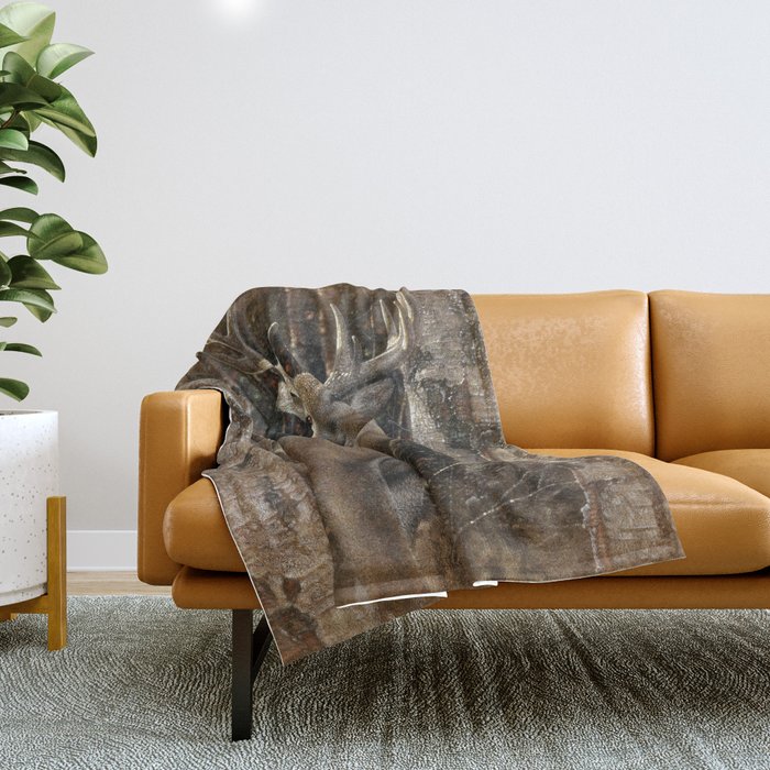 Deer Birchwood Buck Throw Blanket by Collin Bogle Nature Art