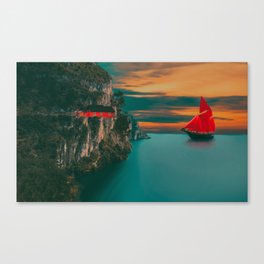 Sailboat with red sails.  Canvas Print