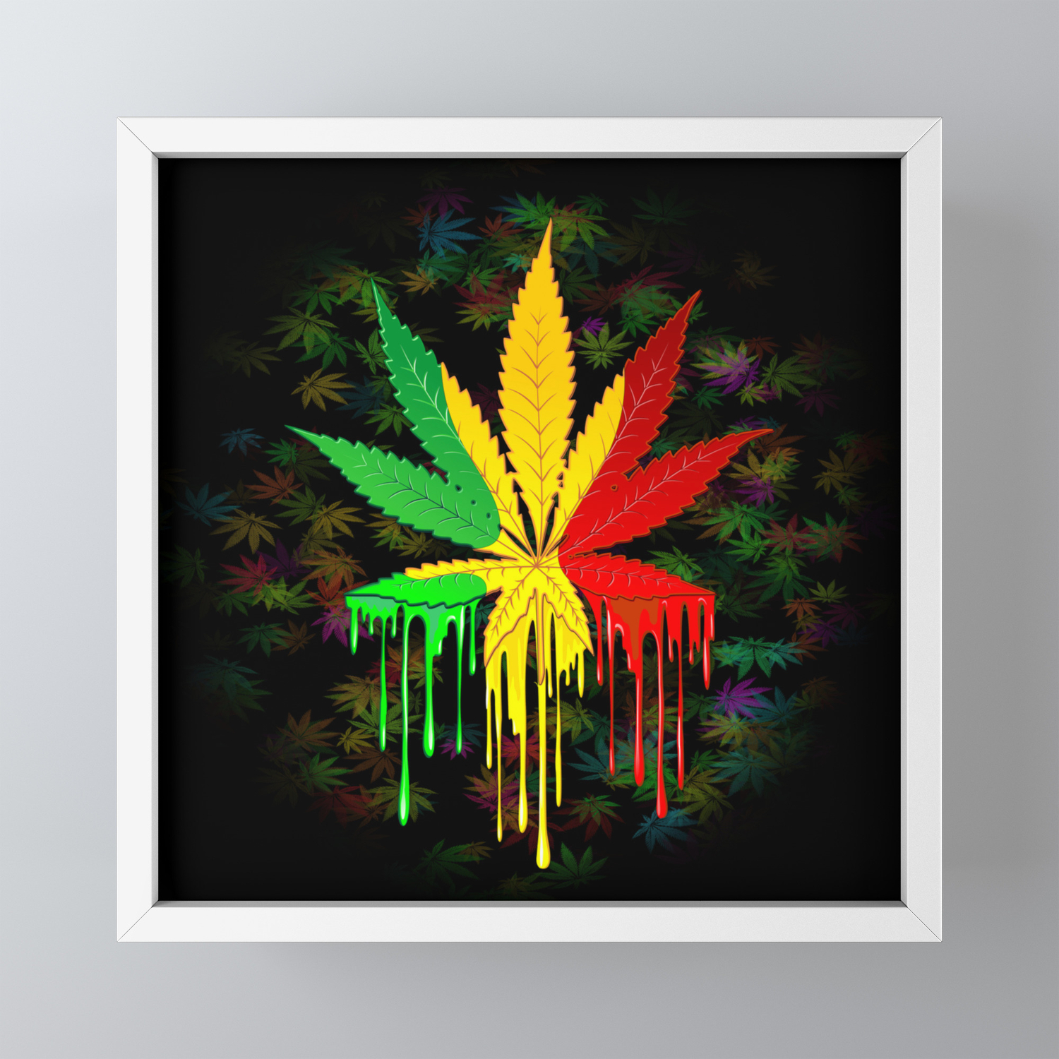 Marijuana Leaf Rasta Colors Dripping Paint Framed Mini Art Print