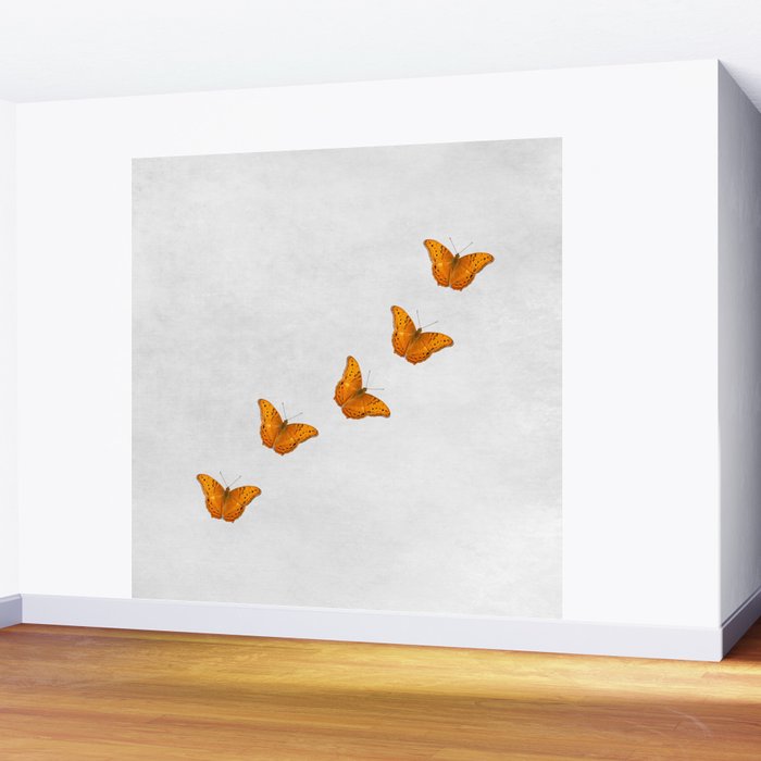 Beautiful Butterflies On A Textured White Background Wall Mural By