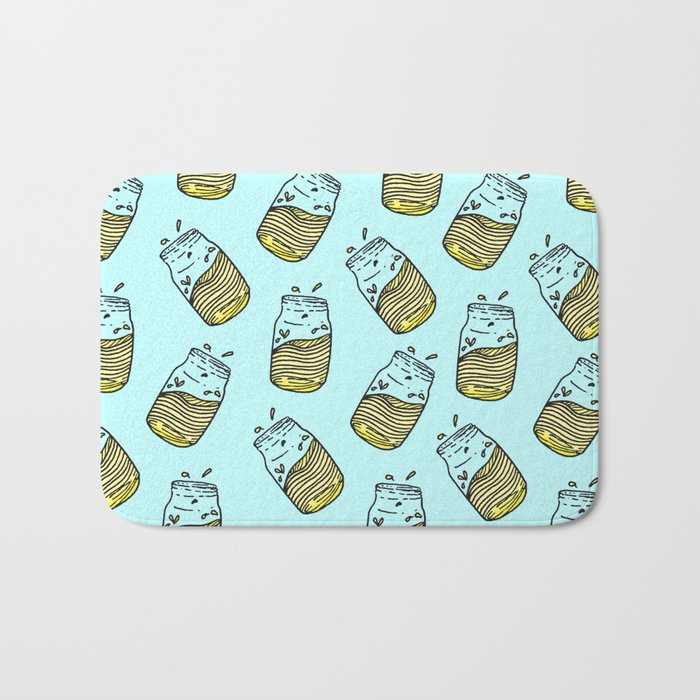 Cute Lemonade Mason Jar Summer Drink Teal Pattern Bath Mat
