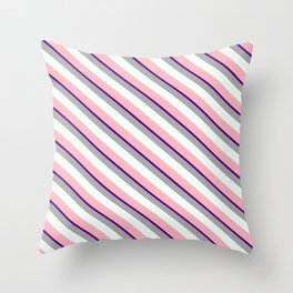 [ Thumbnail: Indigo, Dark Grey, Mint Cream, and Light Pink Colored Lines Pattern Throw Pillow ]