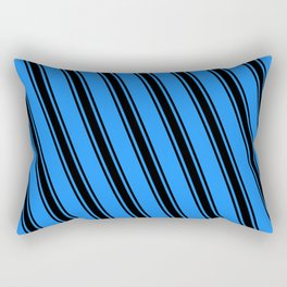 [ Thumbnail: Blue and Black Colored Striped/Lined Pattern Rectangular Pillow ]
