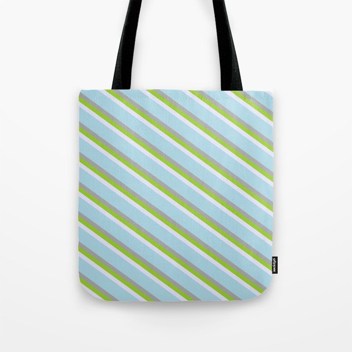 Lavender, Light Blue, Dark Gray & Green Colored Striped/Lined Pattern Tote Bag