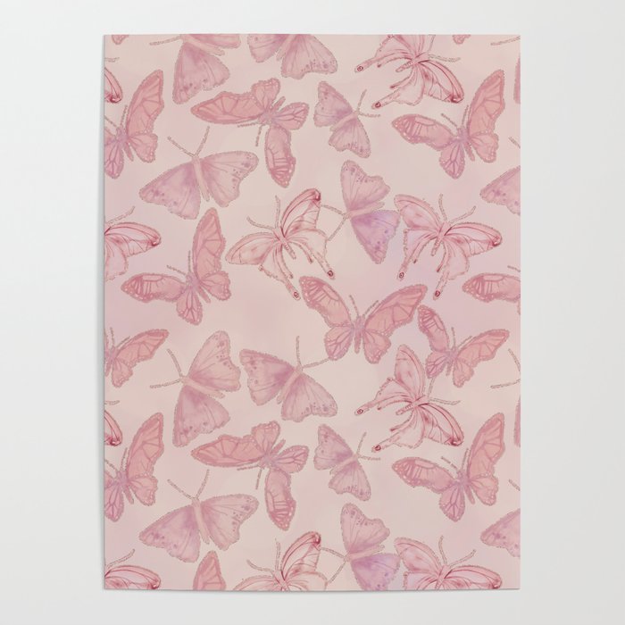 Butterfly Pattern soft pink pastel Poster
