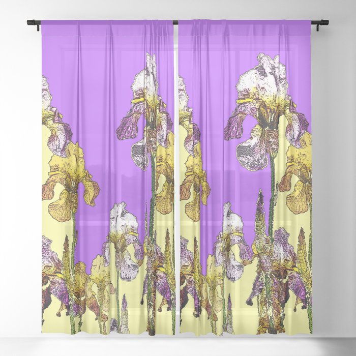 Modern Art Lilac Yellow Iris Garden Sheer Curtain By Sharlesart