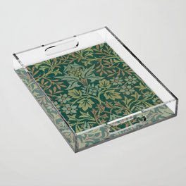 Vintage William Morris Green Floral Leaves Botanical Garden Pattern Acrylic Tray