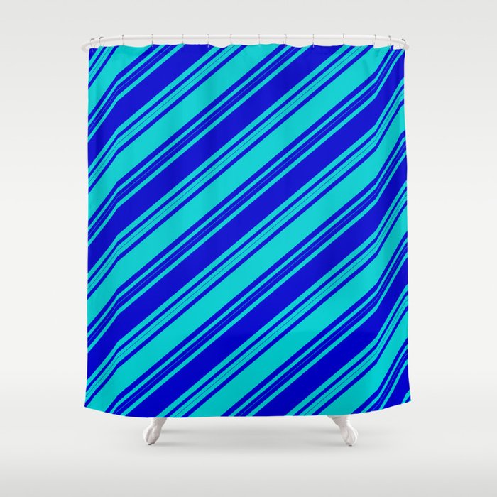 Blue & Dark Turquoise Colored Stripes/Lines Pattern Shower Curtain