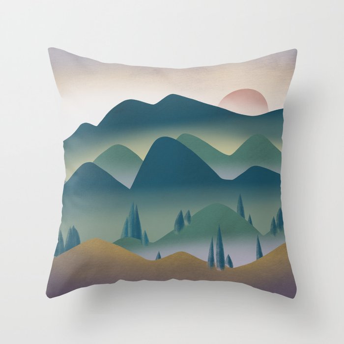 Mountain range at dawn Throw Pillow