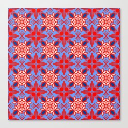 Cheerful Retro Modern Kitchen Tile Pattern Navy and Red Canvas Print
