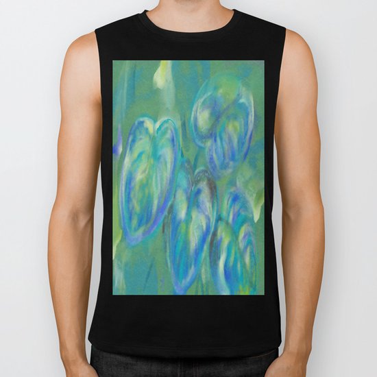 Green and White Spring Leaves Biker Tank