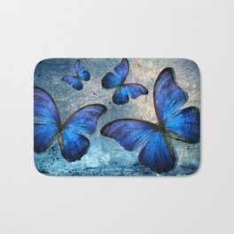Butterfly Blue Vintage  Bath Mat