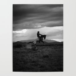 Black and White Cowboy Being Bucked Off Poster