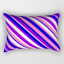 [ Thumbnail: Dark Violet, Mint Cream, Hot Pink, and Blue Colored Stripes/Lines Pattern Rectangular Pillow ]