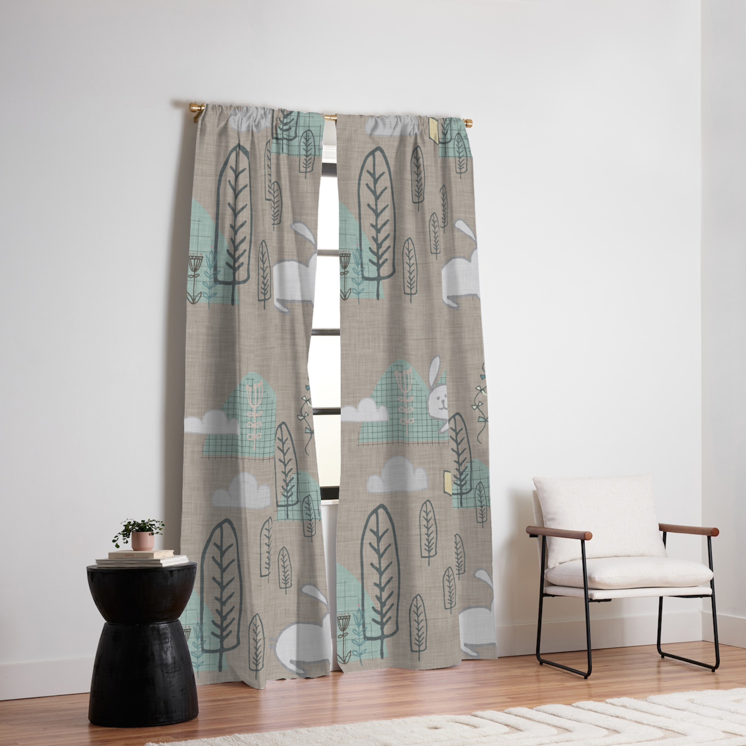 Cute Bunny Woodland Nursery Homedecor Blackout Curtain By