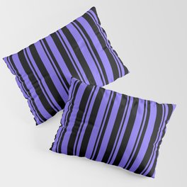 [ Thumbnail: Black & Medium Slate Blue Colored Lines Pattern Pillow Sham ]