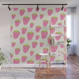Cute Strawberries Pattern Wall Mural