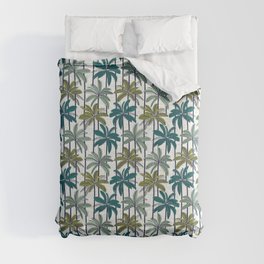 Retro Palm Springs vibes // white background highball sage and pine green palm trees oxford navy blue lines Comforter