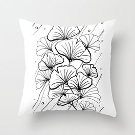 Eco Nature Lily Line Art Water Flowers Bubbles  Throw Pillow