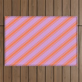 [ Thumbnail: Plum & Coral Colored Lines/Stripes Pattern Outdoor Rug ]
