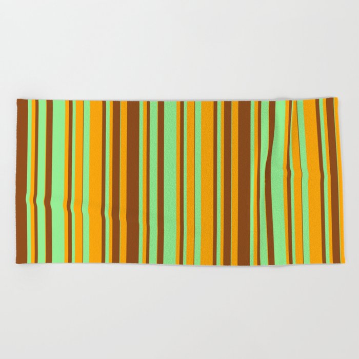 Brown, Light Green, and Orange Colored Striped Pattern Beach Towel