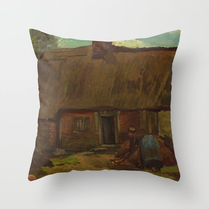 Cottage with Peasant Woman Digging, 1885 by Vincent van Gogh Throw Pillow