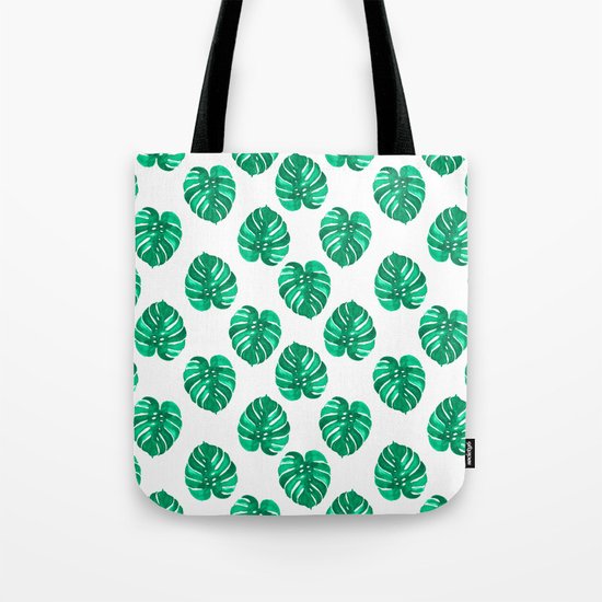 Monstera house plant leaf green painting pattern trendy hipster indoor house plant tropical garden Tote Bag