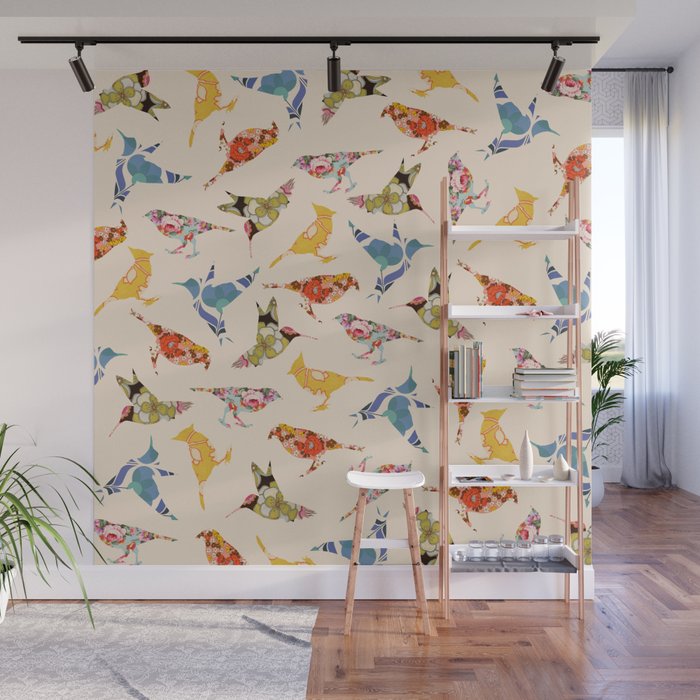 Vintage Wallpaper Birds Wall Mural By Notsniw Society6