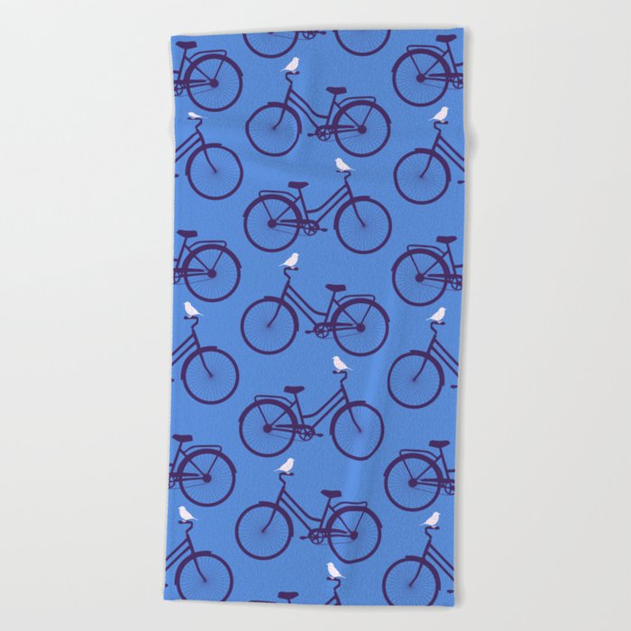 Bicycle with a bird Beach Towel