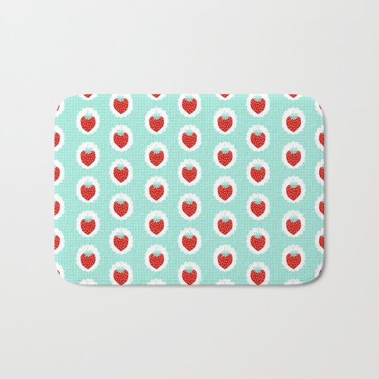 Strawberry fruit tropical mint nature food fresh pattern design geometric berries children farming Bath Mat