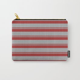 [ Thumbnail: Brown & Dark Gray Colored Lined Pattern Carry-All Pouch ]