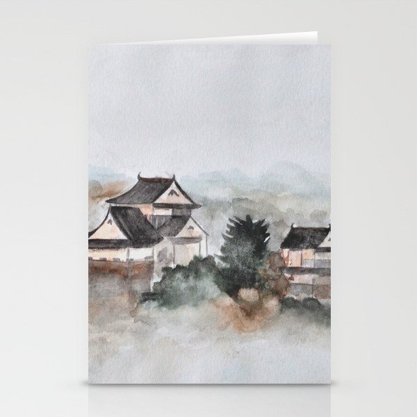 Japanese ancient city in fogging day Stationery Cards