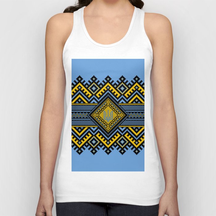Ukrainian embroidered art with national symbol for home decoration. Tank Top