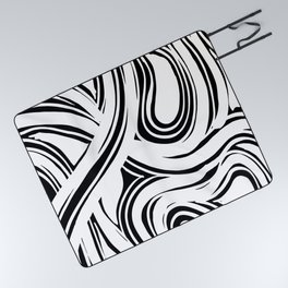 Organic Brush Strokes - Black and White Picnic Blanket