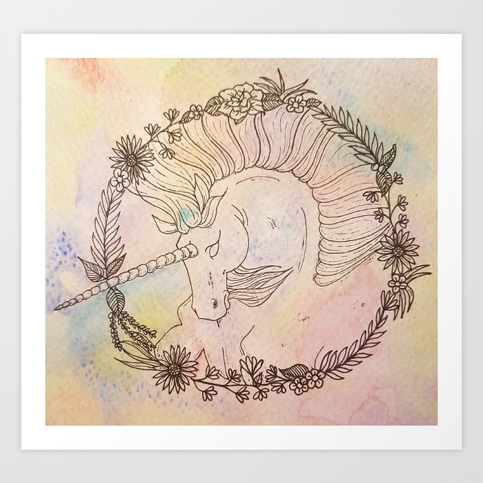 Unicorn Framed In Flora Art Print By Bitesizedbeasty Society6
