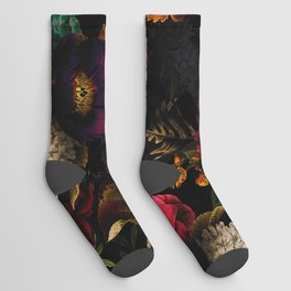 Midnight Hours Dark Vintage Flowers Garden Socks