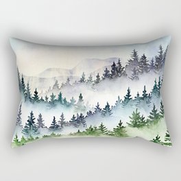Misty Mountain Pines - Foggy Forest Watercolor Painting Rectangular Pillow